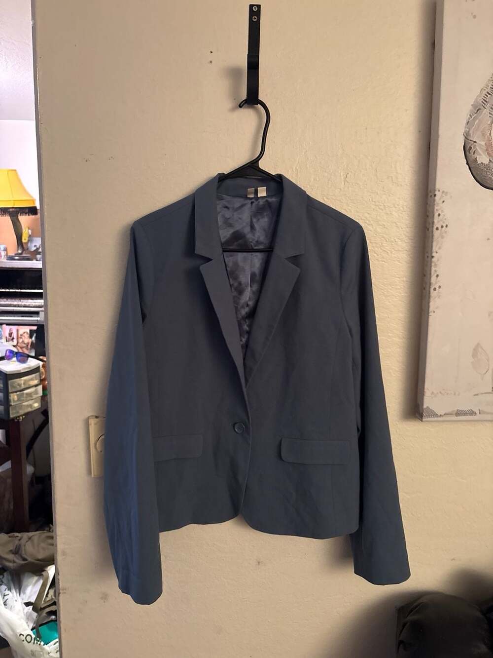 Frenchi Slate Blue Single Button Notched Lapel Blazer